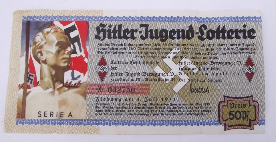 1933 Hitler Youth Lottery Ticket.