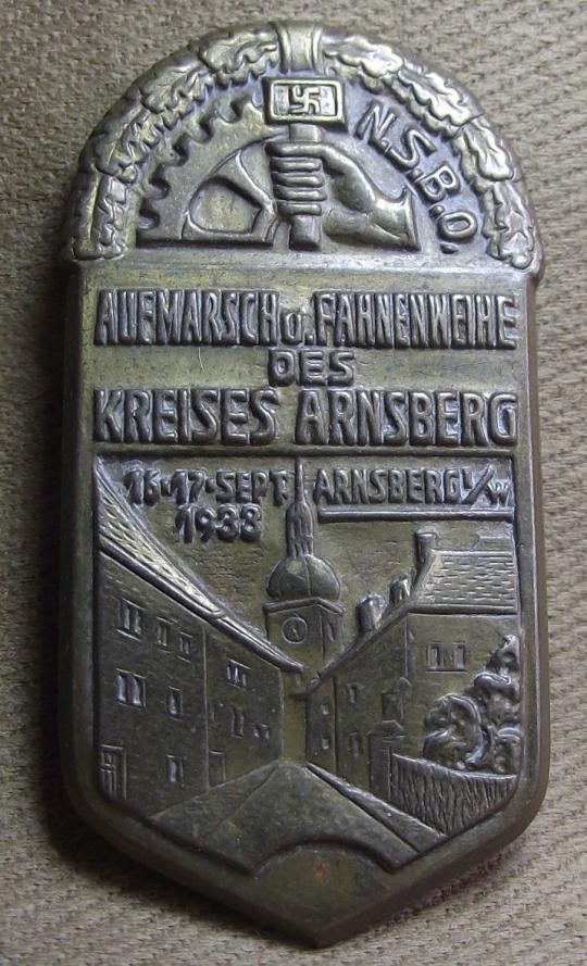 1933 NSBO Fahnenweihe Arnsberg Event Badge, Tinnie.