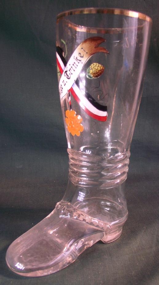 Imperial German Military Souvenir Boot Schnapps Glass. Sing and Drink!