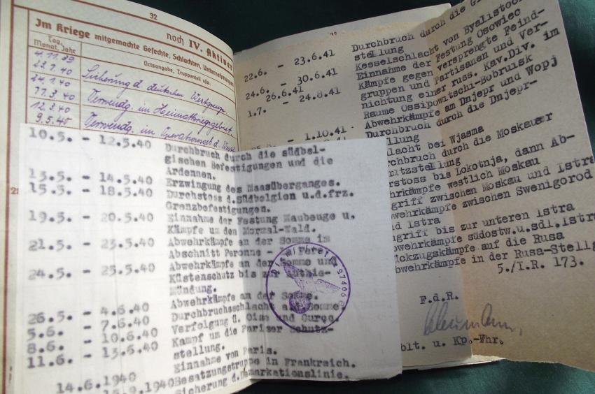 Wehrpass, 5.Erg./J.R.31, Belgium, Fance, KIA Russia.