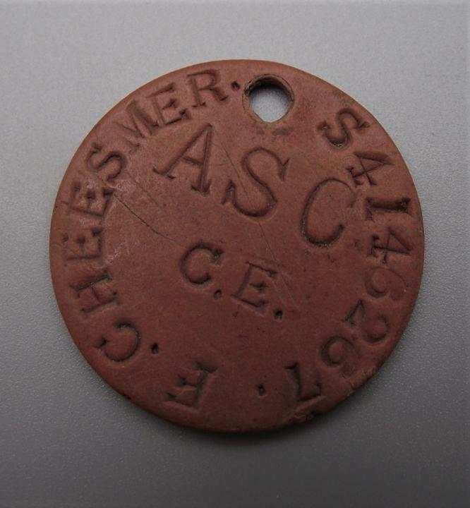 WW1 British ASC Dog Tag and Post Card.