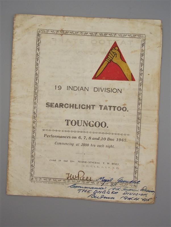 1945 Major General T.W.Rees Signed 19th Indian Div Tattoo Program.