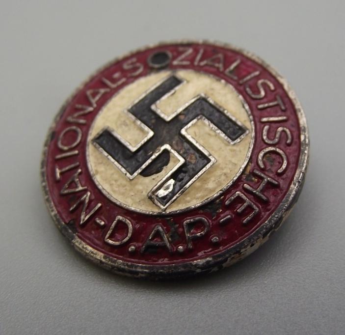NSDAP Party Badge. Late War Painted . RZM, M1/34, Karl Wurster.