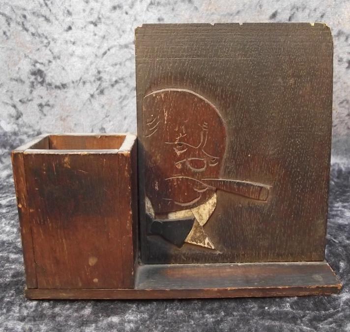 Churchill and Hitler Wooden Mantelpiece Match/ Fire Taper Holder.