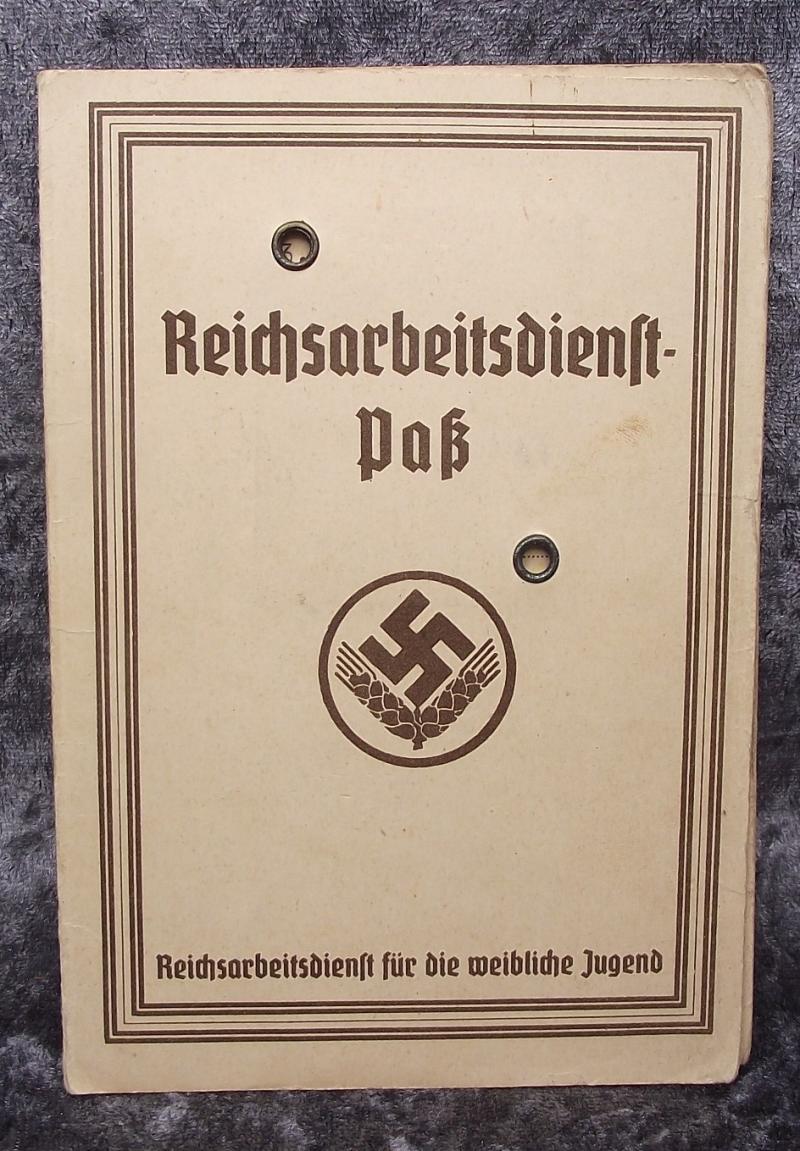 Female Youth RAD Pass Book, Jugend Reichsarbeitsdienst Pass