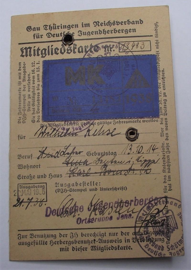 German Youth Hostels, DJH, Membership Booklet.