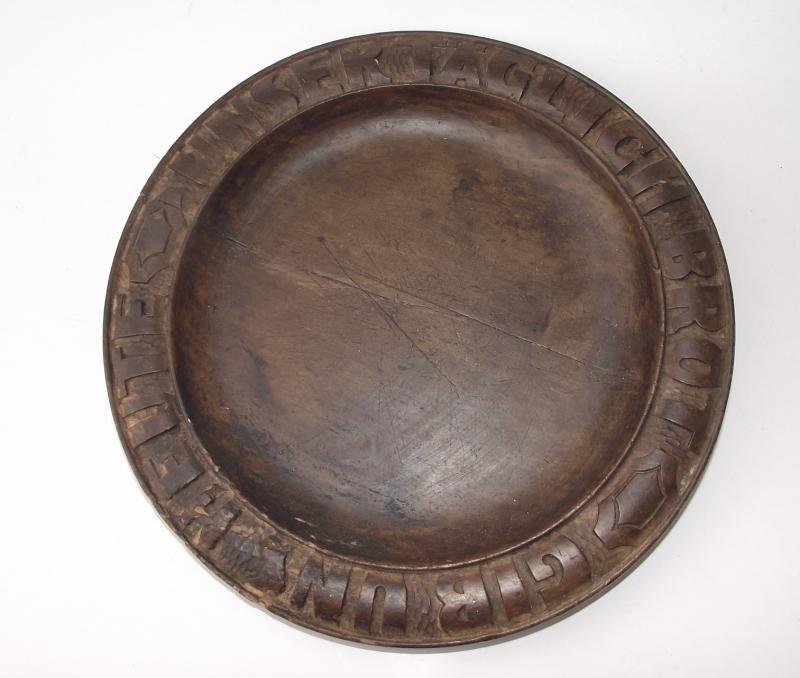 Large German Hand Carved Wooden Plate. Unser Taglich Brot.