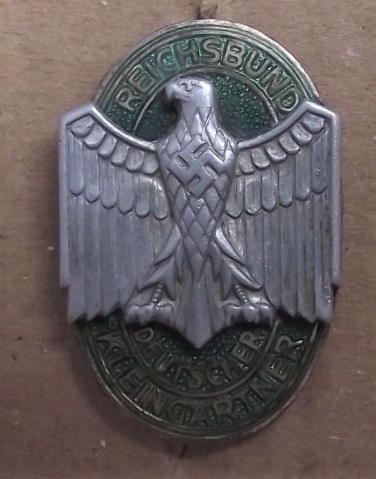 Reichs Bund Deutscher Kleingarten Membership Badge.