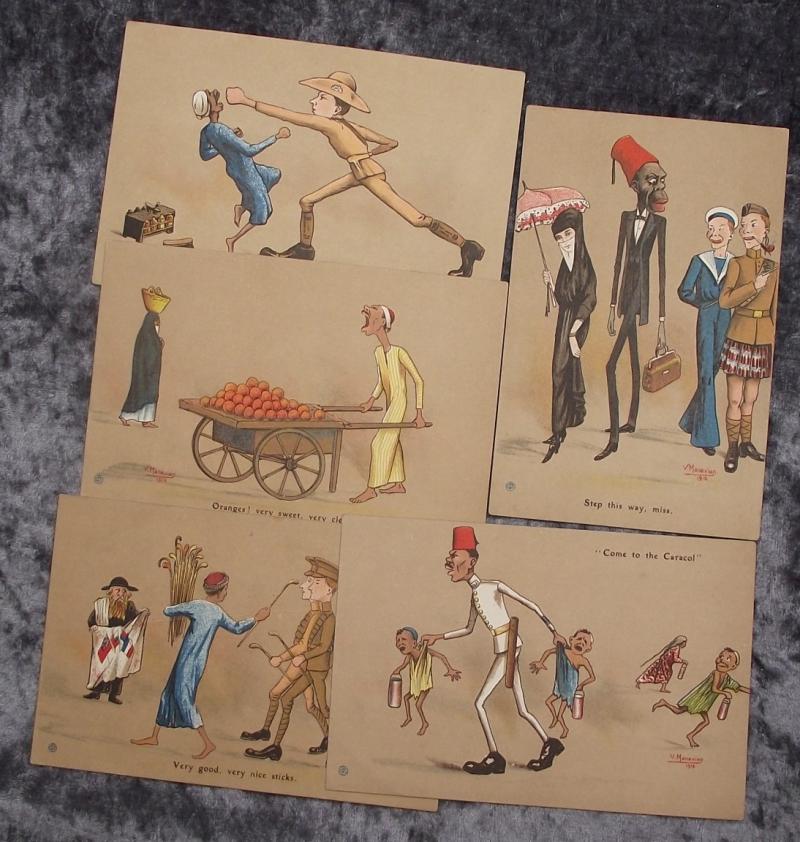 5 X 1916 Dated Humorous British Military Themed Post Cards. Egypt.
