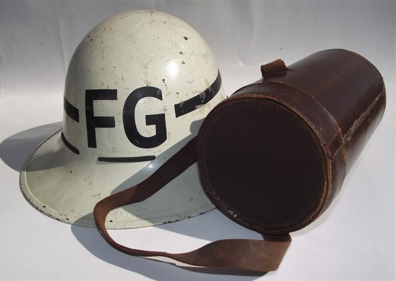 Ranked Fire Guard Helmet and Named Gas Mask Case.