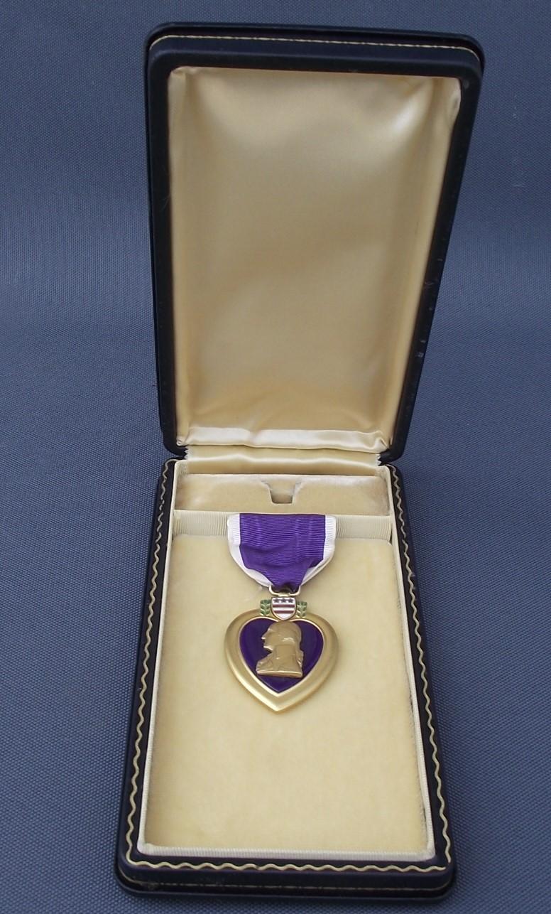 Boxed U.S. Purple Heart Medal.
