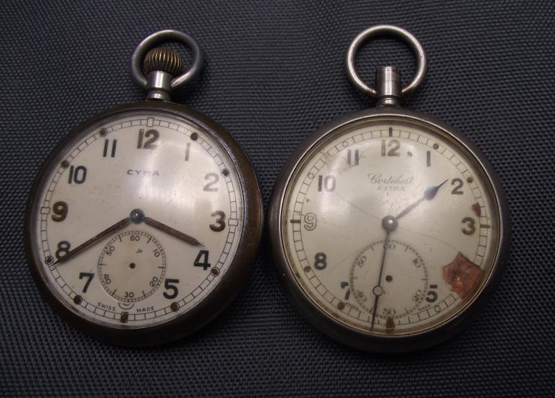 2 X Military Pocket Watches, GS/TP. Cyma/Cortebert.