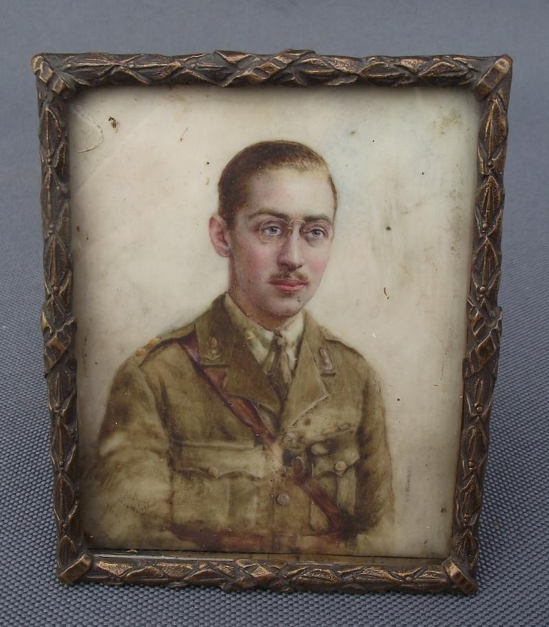 PRICE REDUCED!  WW1 British Officers Miniture Portrait Painting.