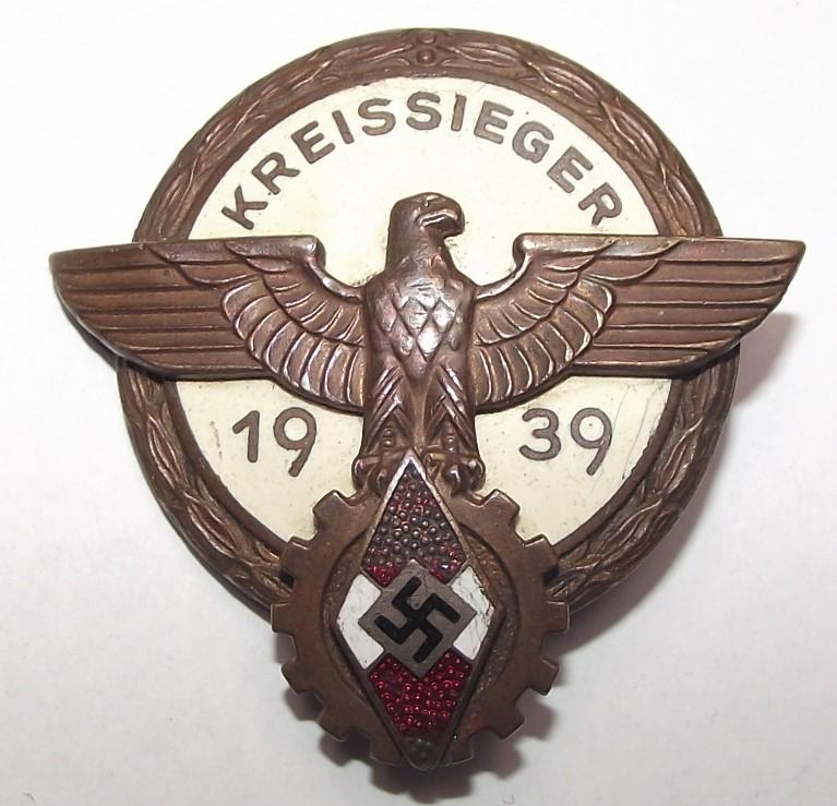 1939 Hitler Youth Kreissieger Award Badge. H.Aurich.
