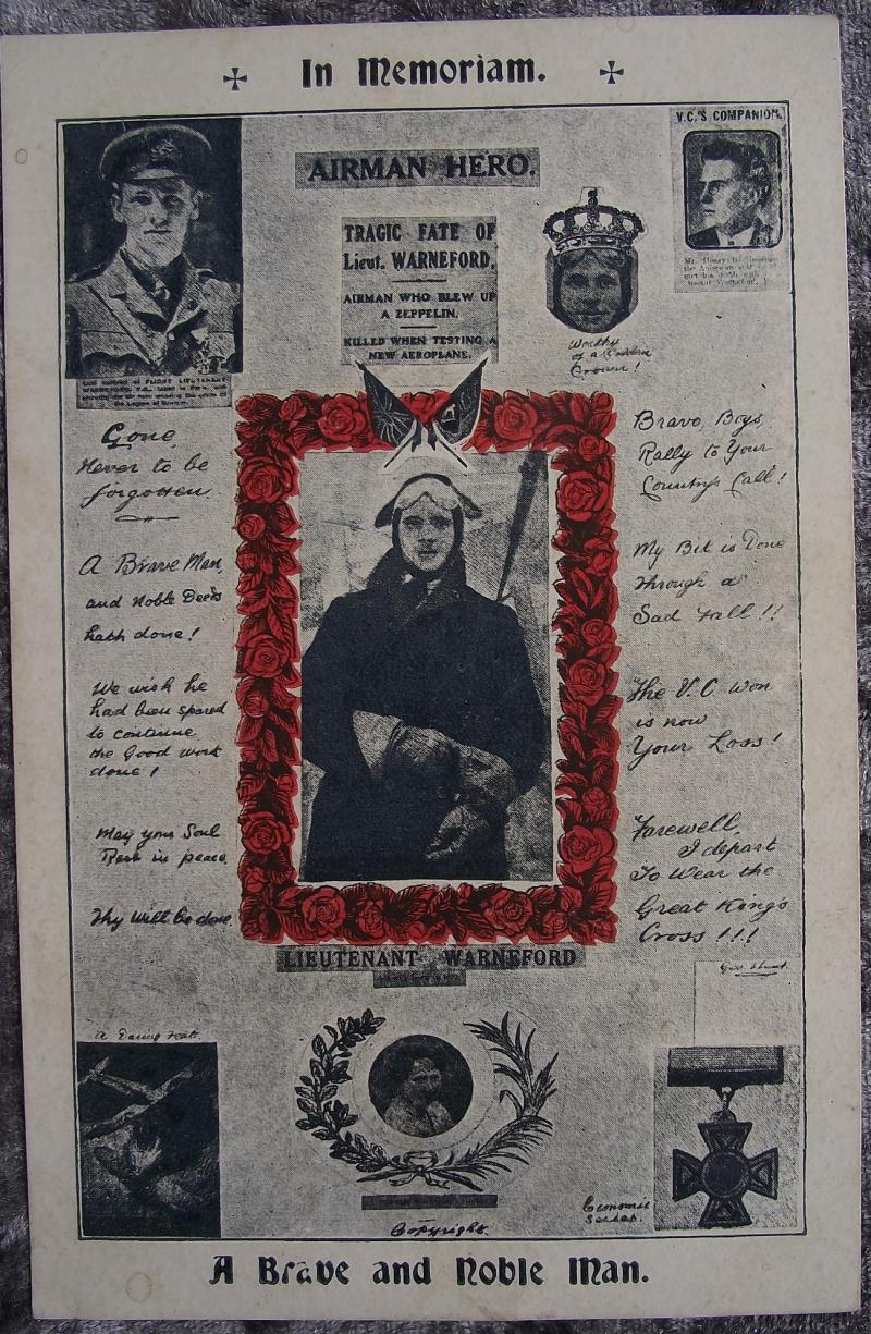 WW1 British Post Card. A Brave and Noble Man. VC Winner Reginald Warneford.