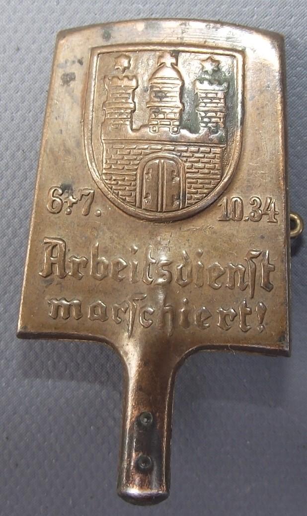 RAD Tinne/ Event Badge. Arbeitsdienst Marschriert, 1934. Hamburg.