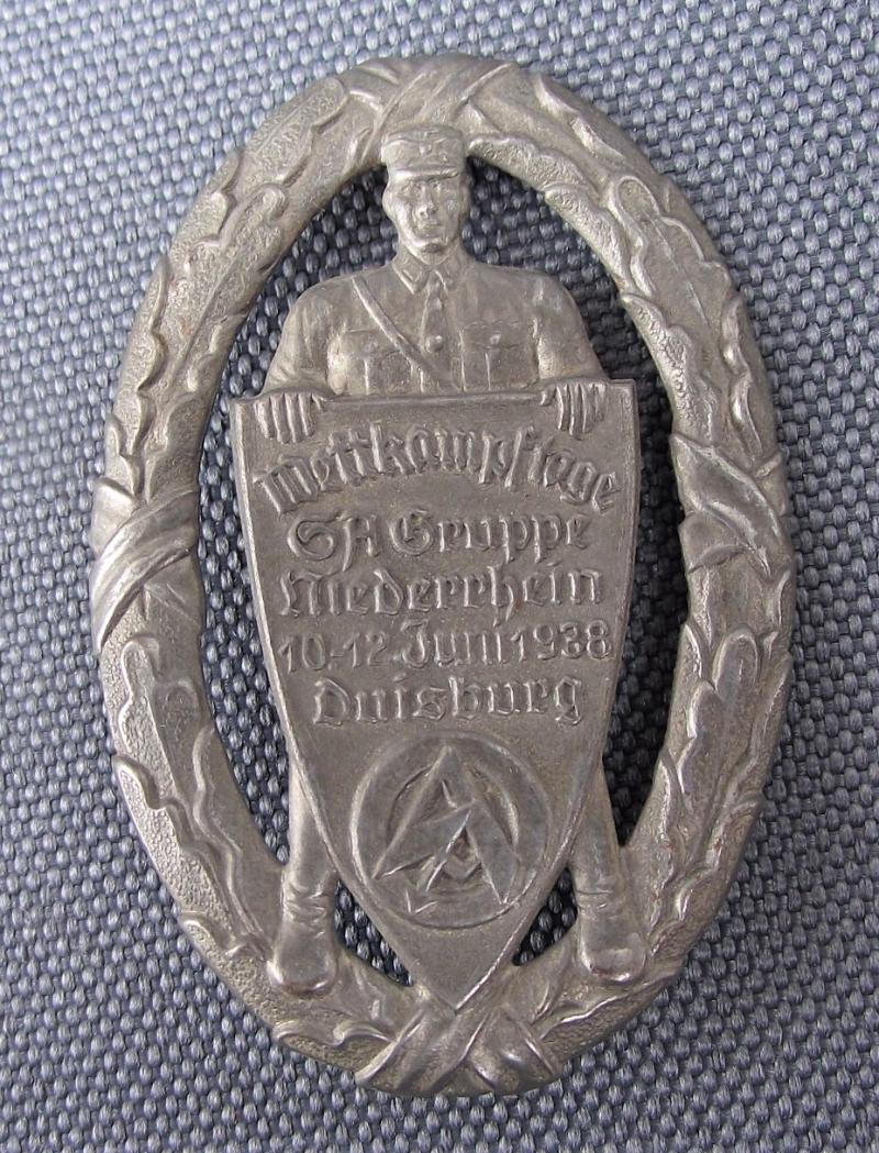 SA Tinne/ Event Badge. Wettkampftage Nierderrhein, 1938.