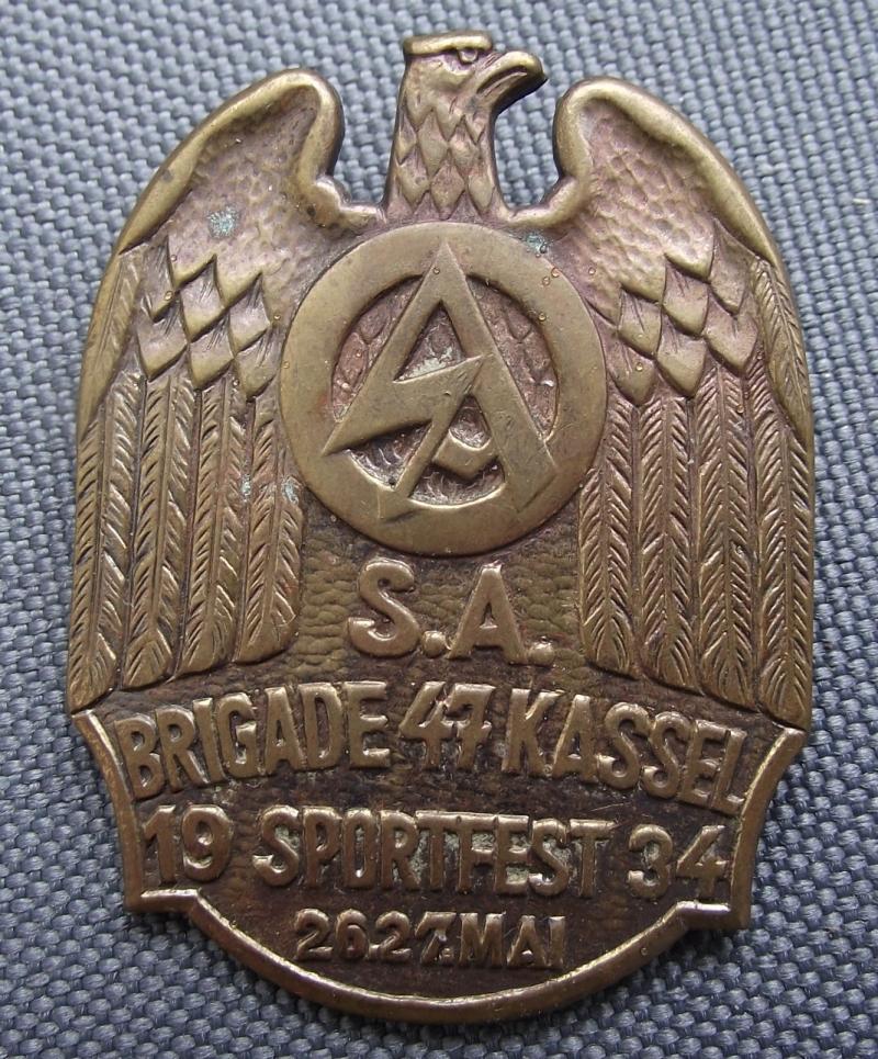 SA Event Badge/ Tinnie. Brigade 47-Kassel Sportfest, 1934.