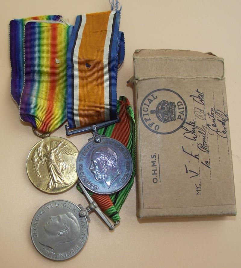 WW1 Medal Pair and Boxed Defence Medal. Cardiff.