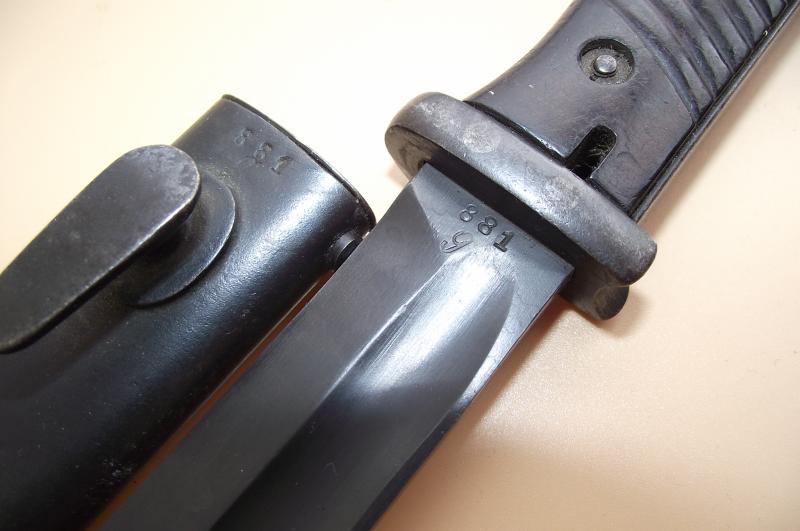 Rare French Made Matching Numbers K98 Bayonet. JWH 42, Chatellerault.