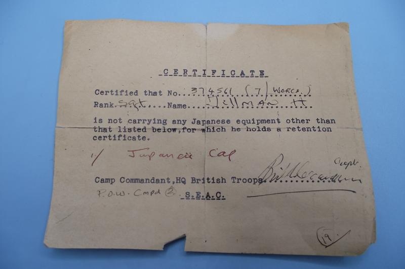 Imperial Japanese Officers Visor Cap and ''Bring Back'' Certificate.
