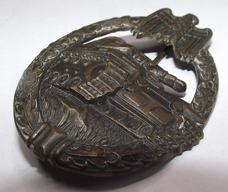 Denazified Bronze Panzer Badge. Factory Conversion 1957 Pattern.