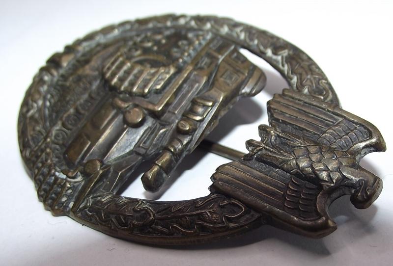 Denazified Bronze Panzer Badge. Factory Conversion 1957 Pattern.