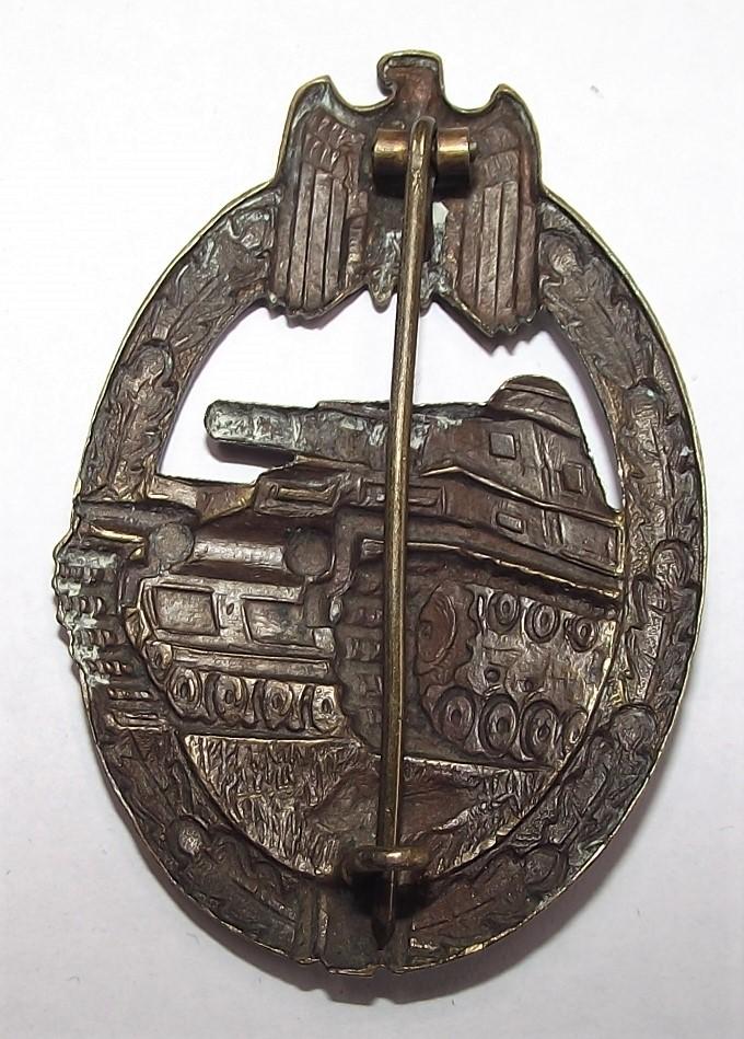 Denazified Bronze Panzer Badge. Factory Conversion 1957 Pattern.