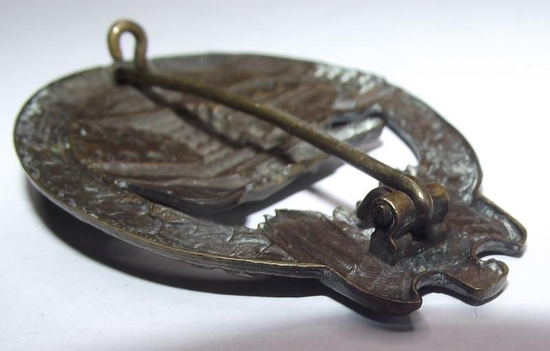 Denazified Bronze Panzer Badge. Factory Conversion 1957 Pattern.