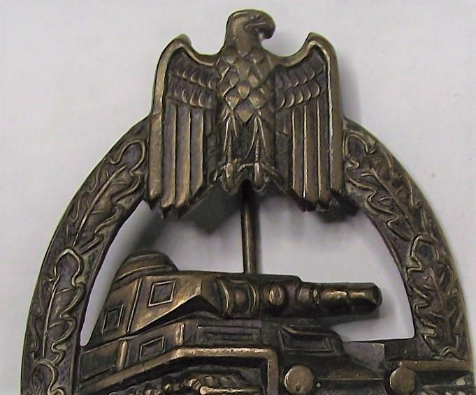 Denazified Bronze Panzer Badge. Factory Conversion 1957 Pattern.