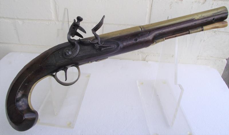 Vintage Brass Barrel Flintlock Coaching Pistol.