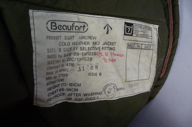 Named 1980's RAF Aircrew Cold Weather MK3 Jacket. 72 Squadron.