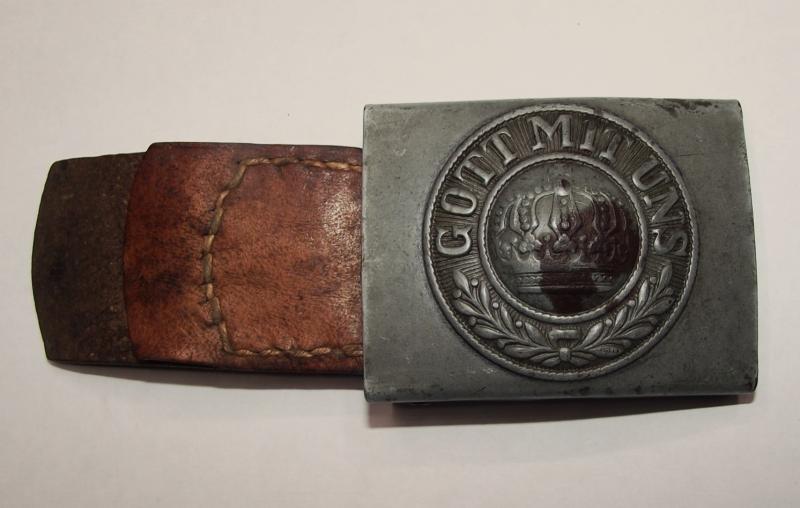 WW1 German Steel Buckle with 1915 Dated Leather Tab