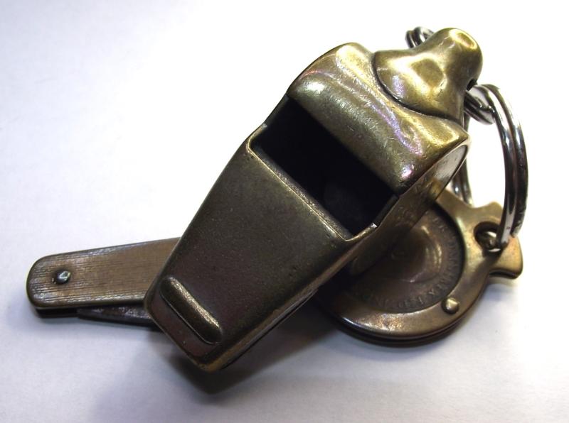 WW2 RAF Ditching Whistle and 1944 Farthing Pen Knife.