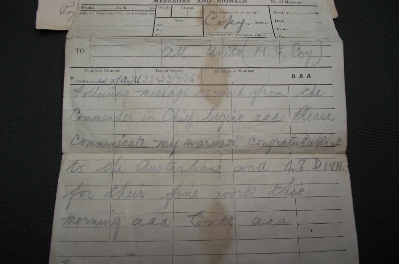 WW1 Frontline MG Position Map Sketch,Hebuterne, H Sector, 20/6/16, Somme and Battle of Pozieres CnC Congrautlatory Signal. Gloucester Regiment.