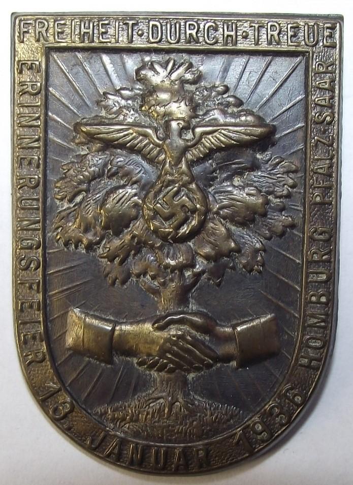 SAAR Event Badge/Tinnie. Freiheit-Druch-Treue, Homburg Pflaz, 1936.