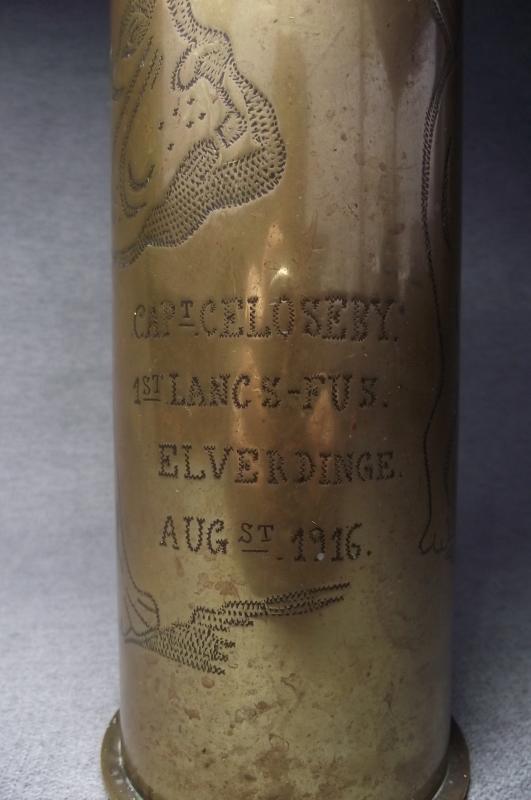 WW1 Bulldog Trench Art Shell Case. Captain C.E.Loseby, 1st Lancashire Fusiliers, Politician and Member of Parliment.