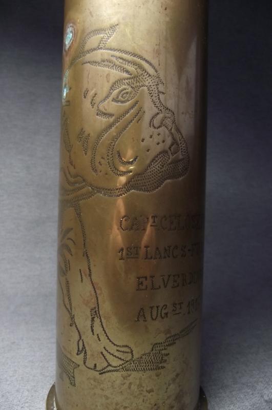 WW1 Bulldog Trench Art Shell Case. Captain C.E.Loseby, 1st Lancashire Fusiliers, Politician and Member of Parliment.