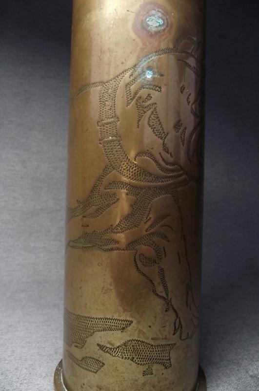 WW1 Bulldog Trench Art Shell Case. Captain C.E.Loseby, 1st Lancashire Fusiliers, Politician and Member of Parliment.