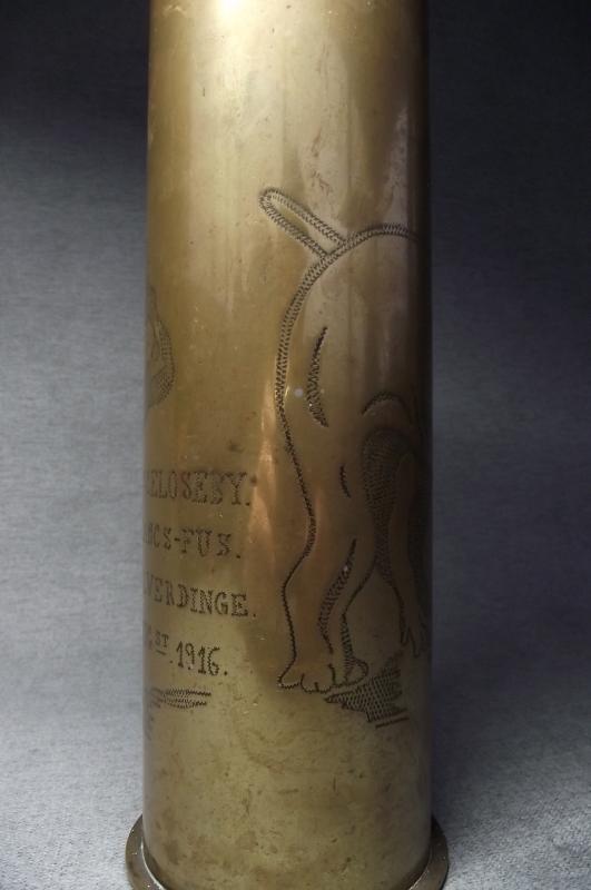 WW1 Bulldog Trench Art Shell Case. Captain C.E.Loseby, 1st Lancashire Fusiliers, Politician and Member of Parliment.