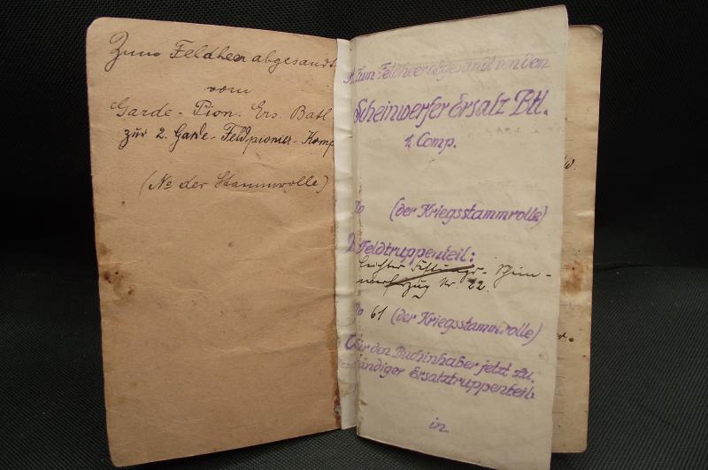 WW1 German Army Soldbuch. Garde-Pionier-Ersatz-Batailion.