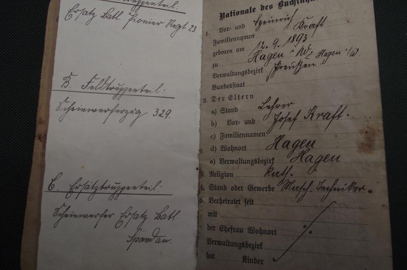 WW1 German Army Soldbuch. Garde-Pionier-Ersatz-Batailion.