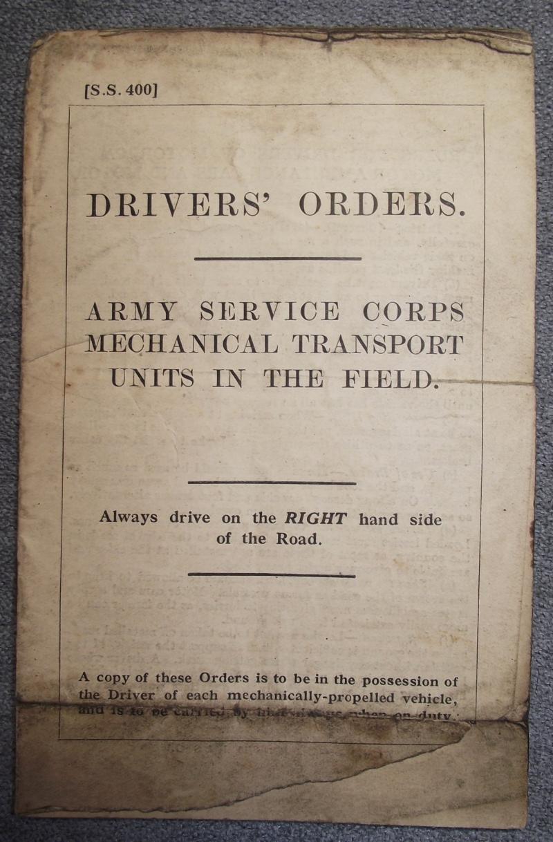 WW1 ASC Mechanical Transport Units Drivers Orders and Letter of Thanks for Service Served.