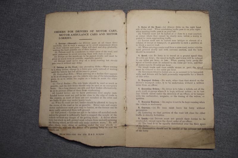 WW1 ASC Mechanical Transport Units Drivers Orders and Letter of Thanks for Service Served.