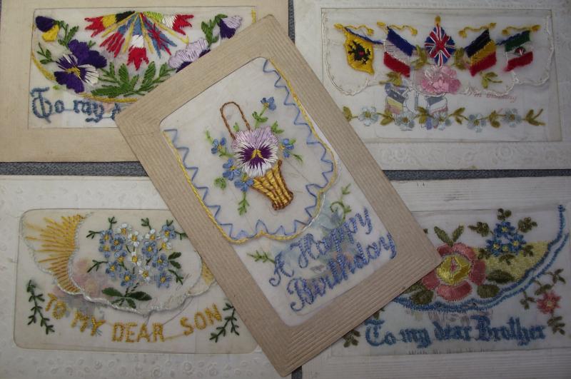 5 x WW1 Silk Postcards.