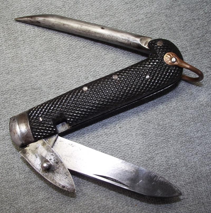British Clasp Knife with Marlin Spike and Tin Opener. Era James.
