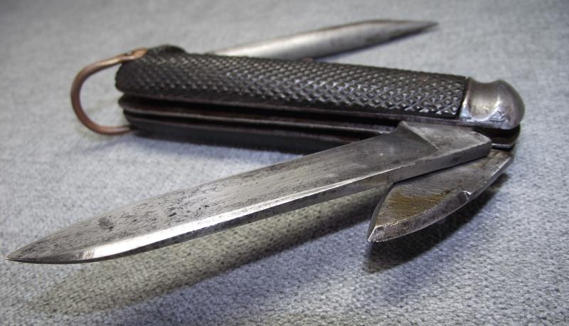 British Clasp Knife with Marlin Spike and Tin Opener. Era James.