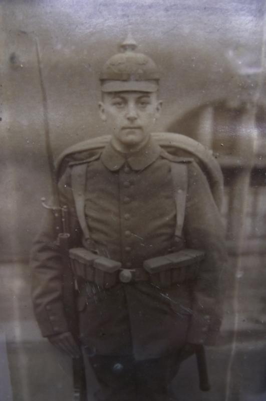 WW1 German Soldier with Pickelhaube Framed Photo.