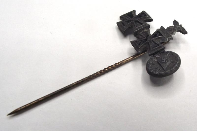 WW2 German Stick Pin. 1914 Iron Cross 2nd Class and 2nd Class Spange, 1939.