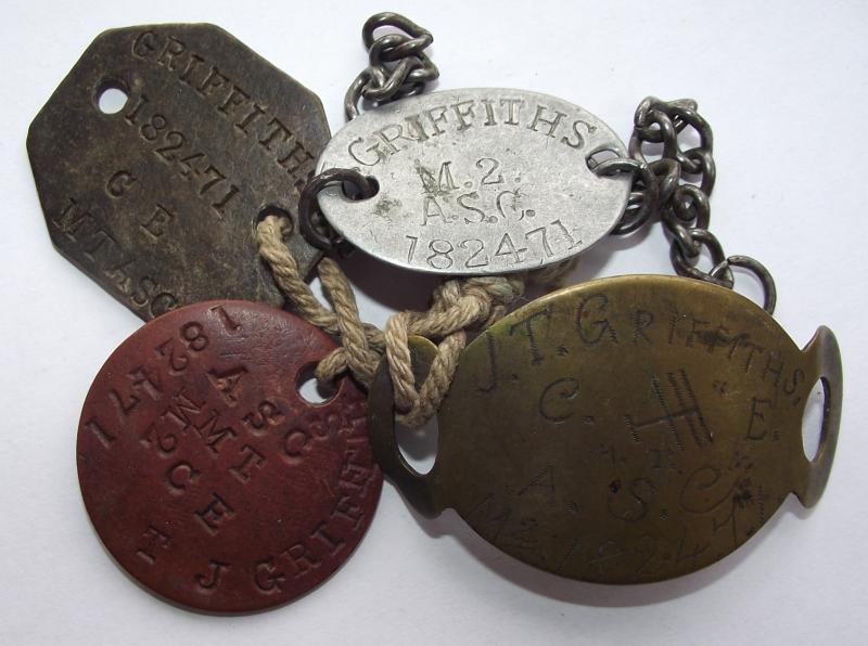4 X WW1 A.S.C. Dog Tags and Bracelets.